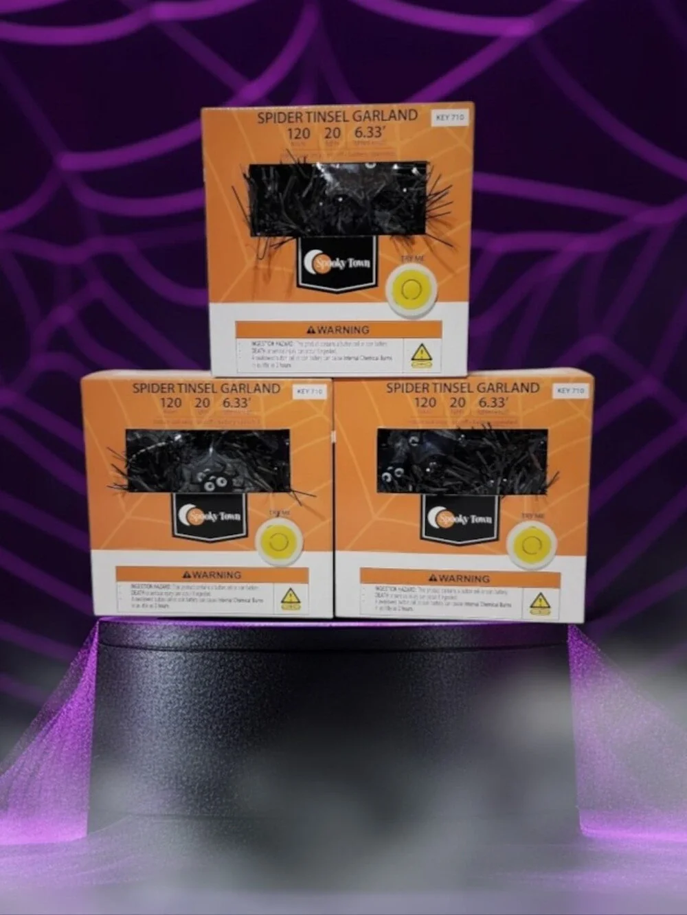 Spooky Town Lighted Spider Tinsel Garland Halloween Decor